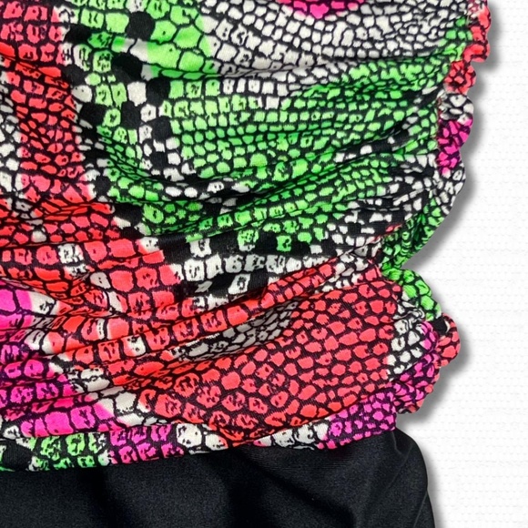 Vintage Oscar de la Renta Snakeskin Halter One-Piece Swimsuit Neon & Black, S/M - Picture 5 of 9